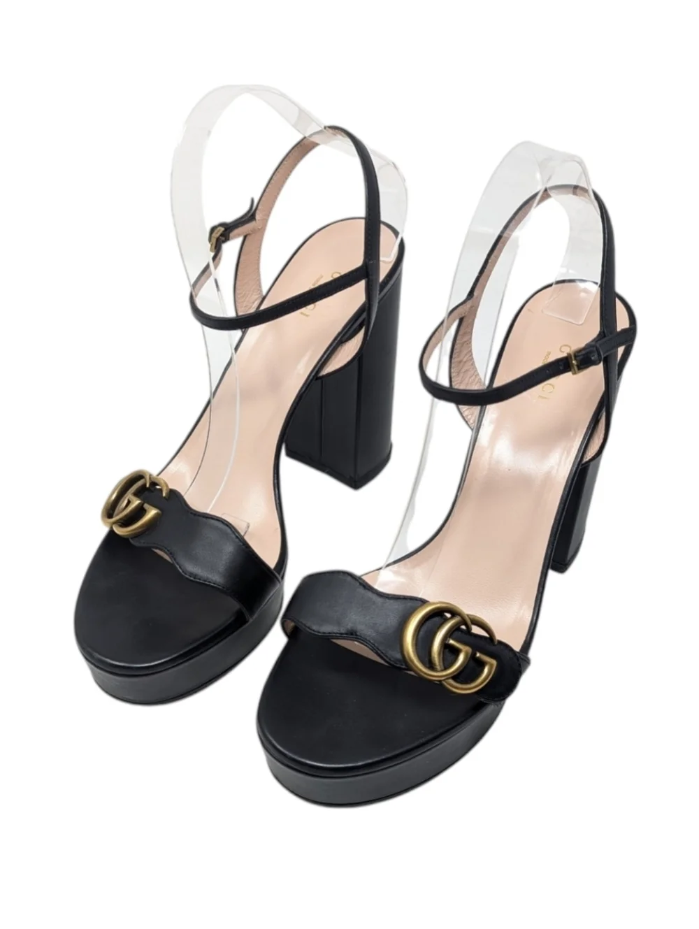 Gucci Marmont Black Platform Scalloped Double GG Dress Up Evening Sandal EU 41.5